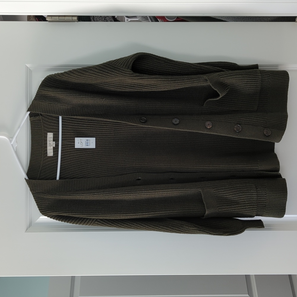 Green button up sweater